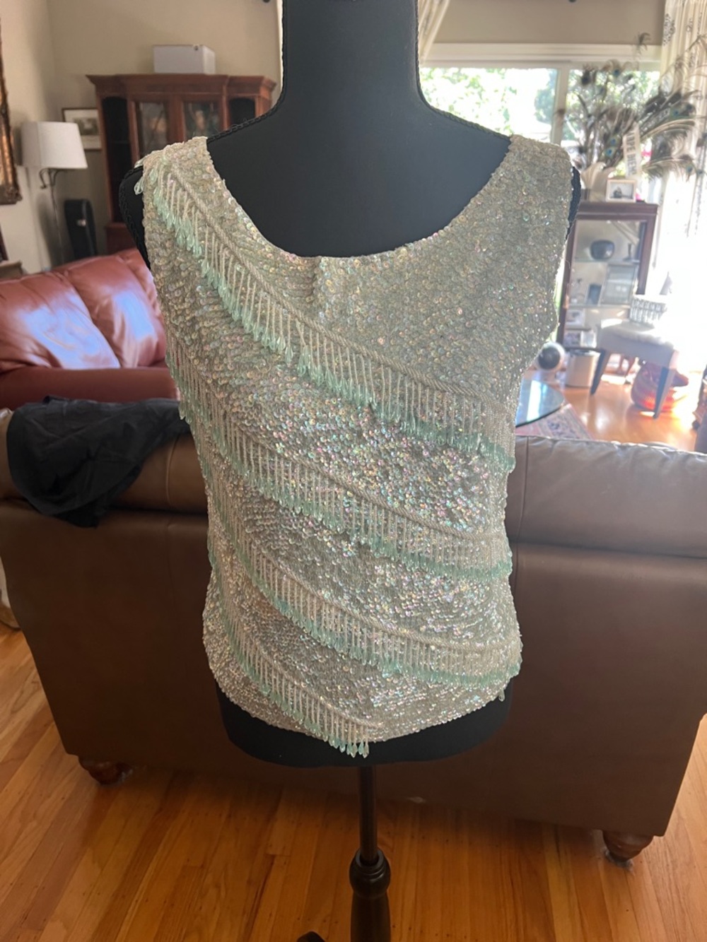 Sequin Fringe Sleeveless Top in Mint vintage 1960’s
